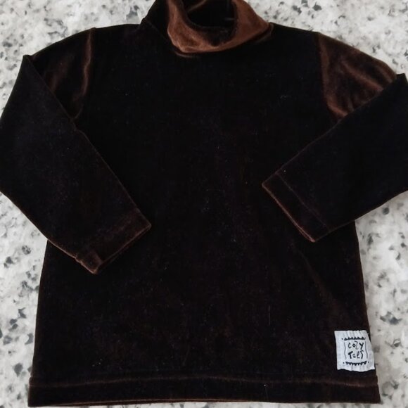 Cozy Toes Chocolate Brown Velvet Mock Turtleneck Top - 3T - Picture 2 of 5